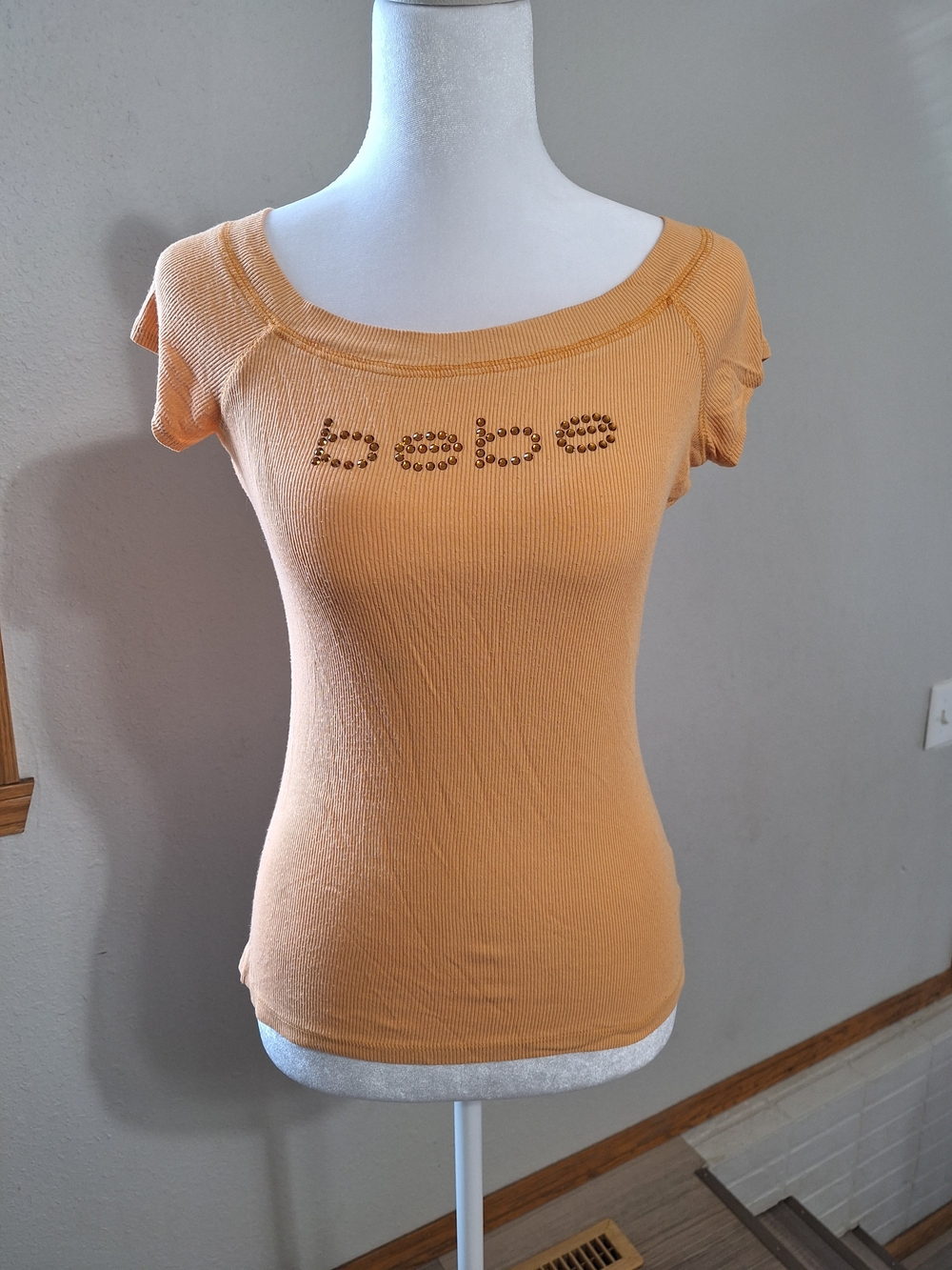 Vintage Y2K Bebe Rhinestone Logo Ribbed Top